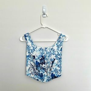 House of CB, Blue and While Floral, Size S